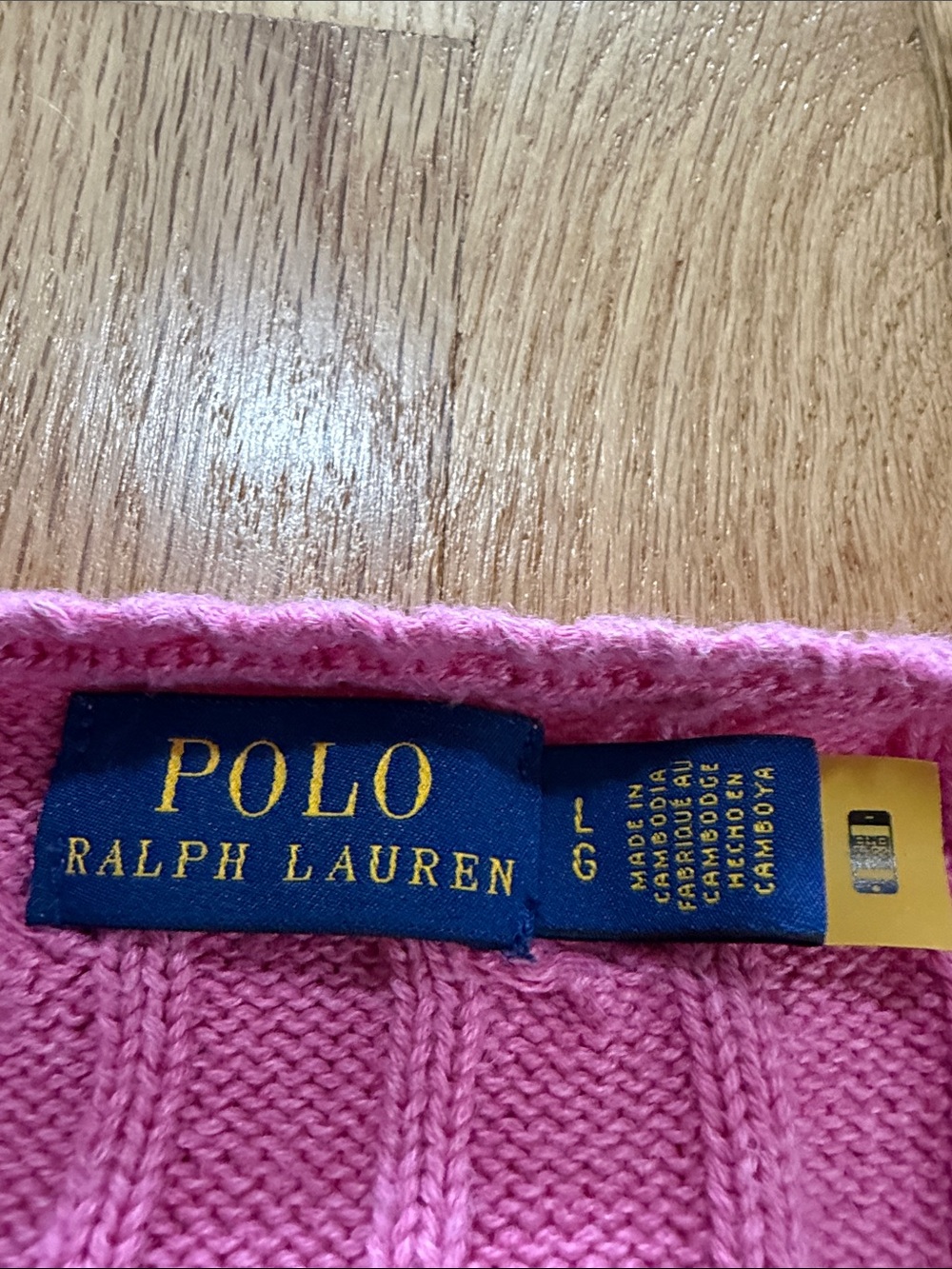 Polo Ralph Lauren Pink Cableknit Cotton Crewneck Sweater Sz L - Picture 2 of 7
